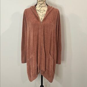 NWT Barefoot Dreams Cozychic Lite Seashore hooded cardigan sweater S